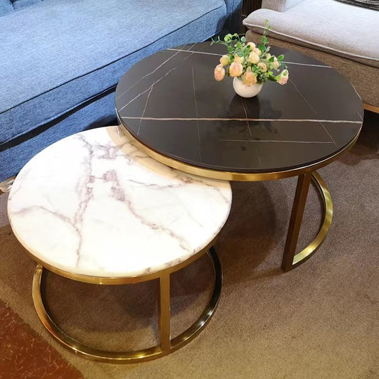 Stainless Steel Rock Plate Tea Table Modern Light Luxury Style Glazed Round Table Marble Wholesale Child And Mother Tea Table