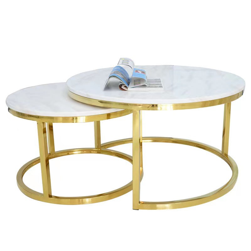 Stainless Steel Rock Plate Tea Table Modern Light Luxury Style Glazed Round Table Marble Wholesale Child And Mother Tea Table
