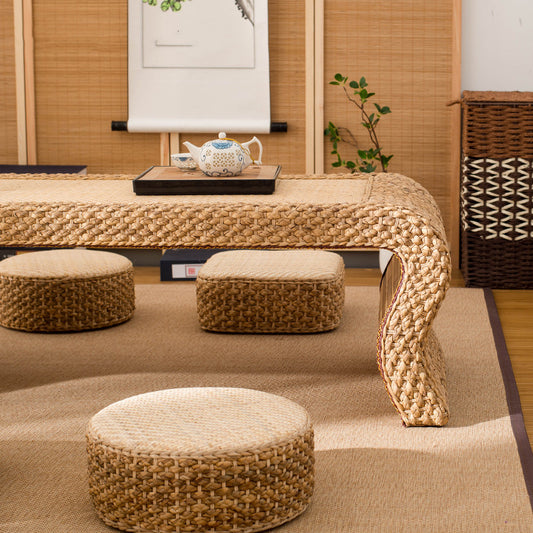 Japanese-Style Floor Table with Simple Rattan Tatami Design Rekea Furnitures