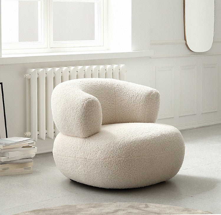 White Lambswool Minimalist Single Sofa for Casual Comfort in Small Spaces Rekea Furnitures