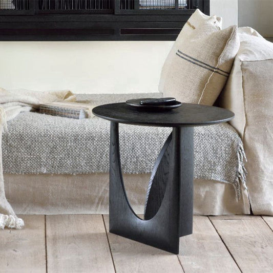 Geometric Designer Round Side Table in Black and Log Color Rekea Furnitures