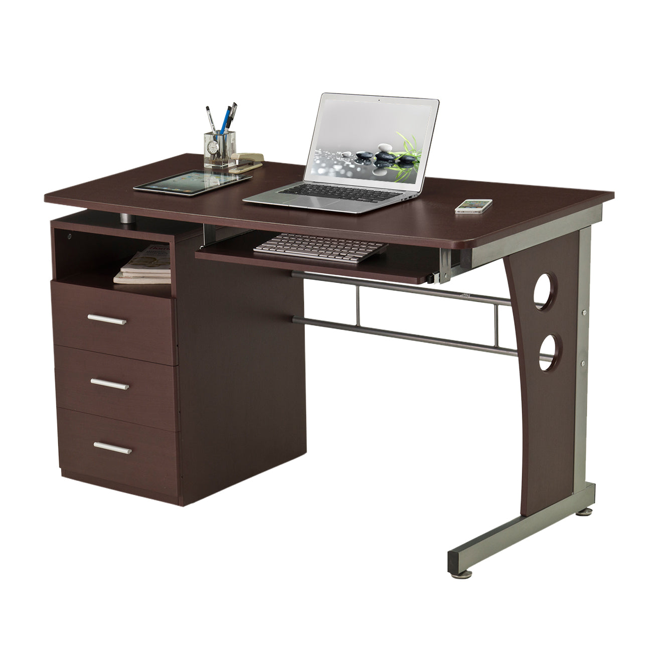 Techni Mobili Computer Desk with Abundant Storage, Chocolate Rekea Furnitures