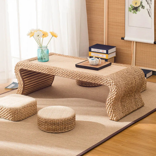 Japanese-Style Floor Table with Simple Rattan Tatami Design Rekea Furnitures