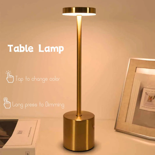 Rechargeable LED Touch Metal Table Lamp: Three Colors, Creative Light for Bedside or Bar