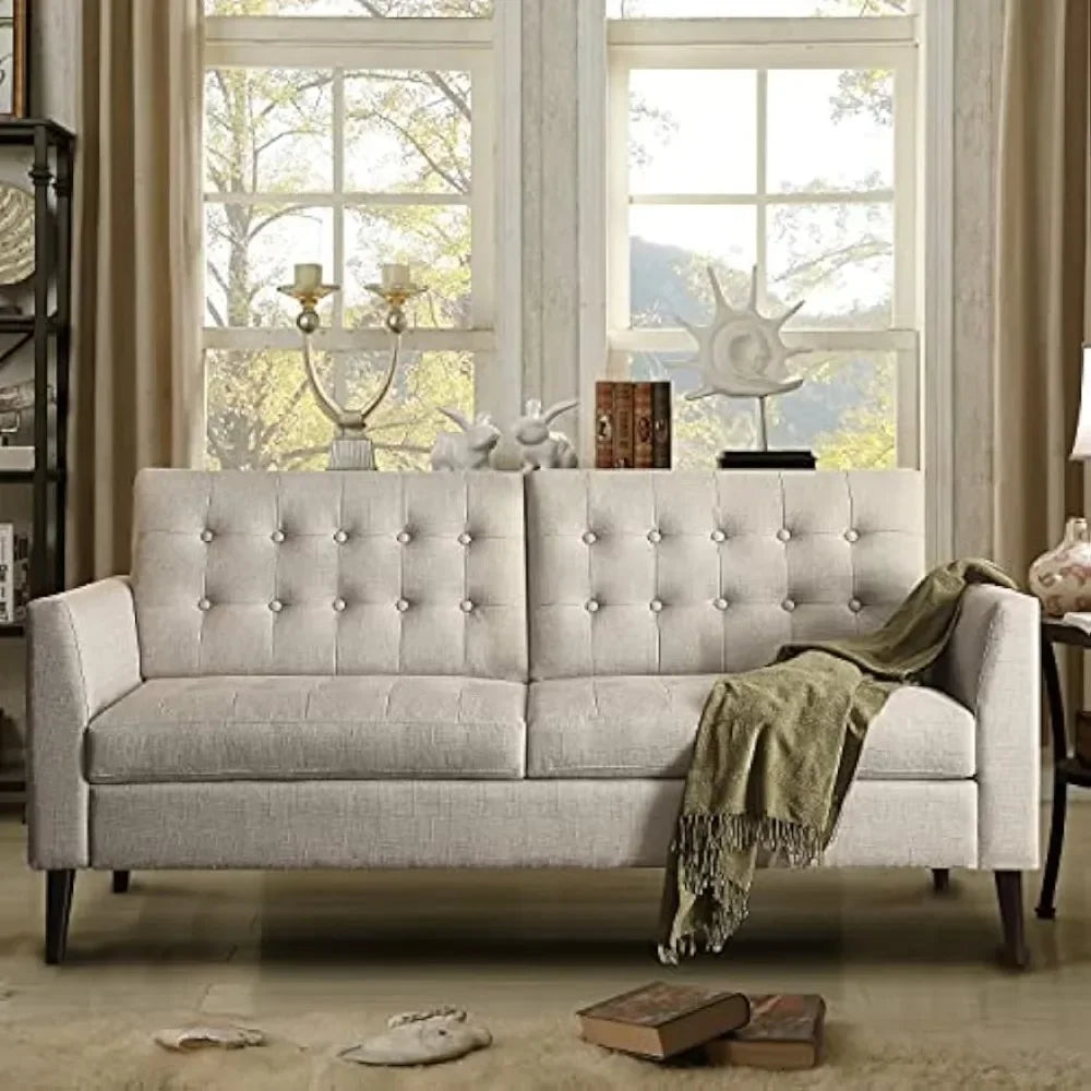 Beige Standard Living Room Sofa: Compact Couch for Small Areas